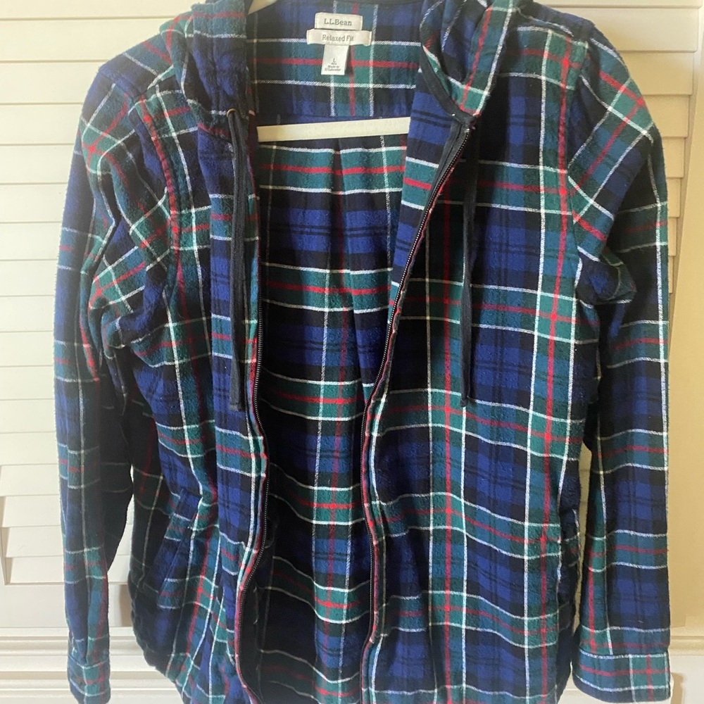 L.L. Bean Blue Green Plaid Women’s Hooded Shirt/Jacket - Picture 7 of 10